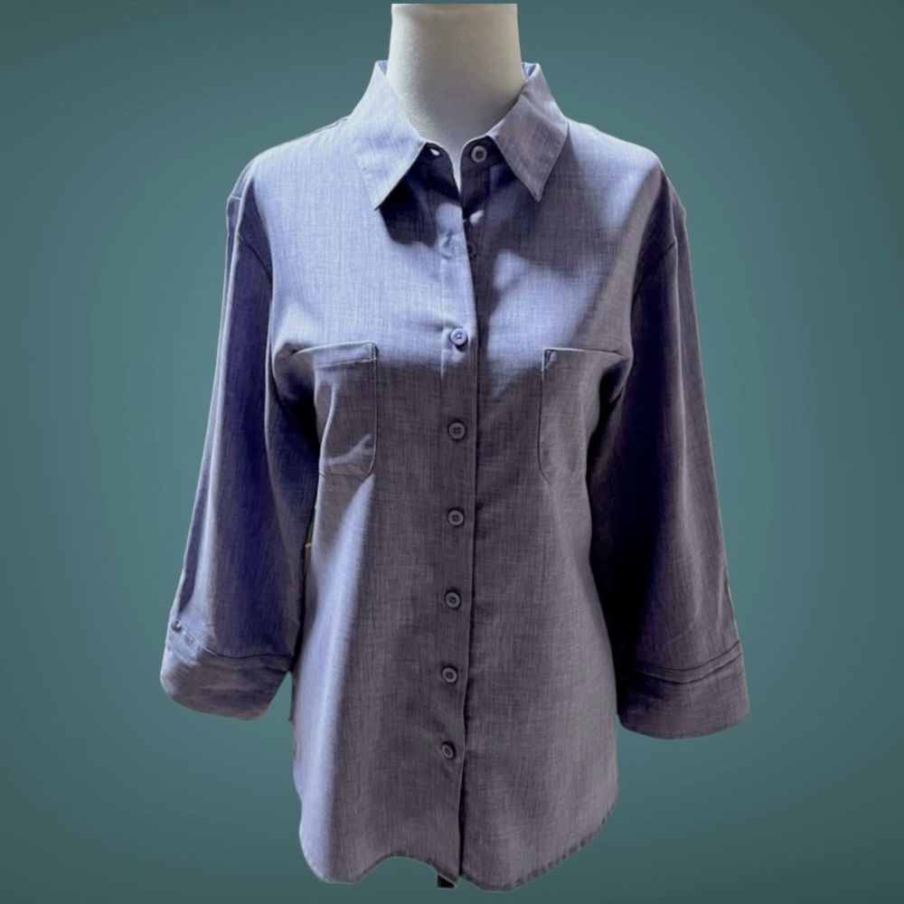 Haggar Women’s Shirt Size L Petite Light Purple Blue Mix Button Down Easy Care